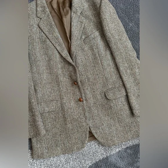 VTG Harris Tweed Brown Wool Blazer Jacket Pure Scottish Wool Men Sz 44 London - Picture 4 of 12